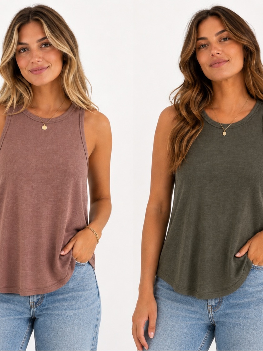 Free People Intimately Tank Top Bundle 2 Ribbed Flowy Swing Tanks Mauve Olive